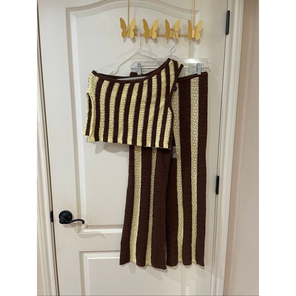 Free People Joan Fauxchet Set Striped Crochet Top and Pants Small - Picture 4 of 10
